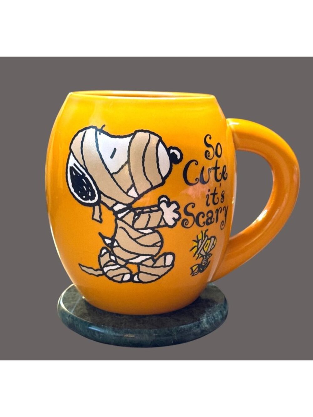 Peanuts Halloween collection Orange Mug. Snoopy, Woodstock & Linus dressed as mu